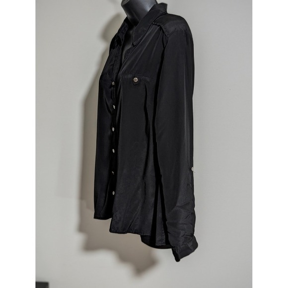 Notations Black Button Down Shirt Roll Tab Long Sleeve Career Top Size L - Picture 3 of 6
